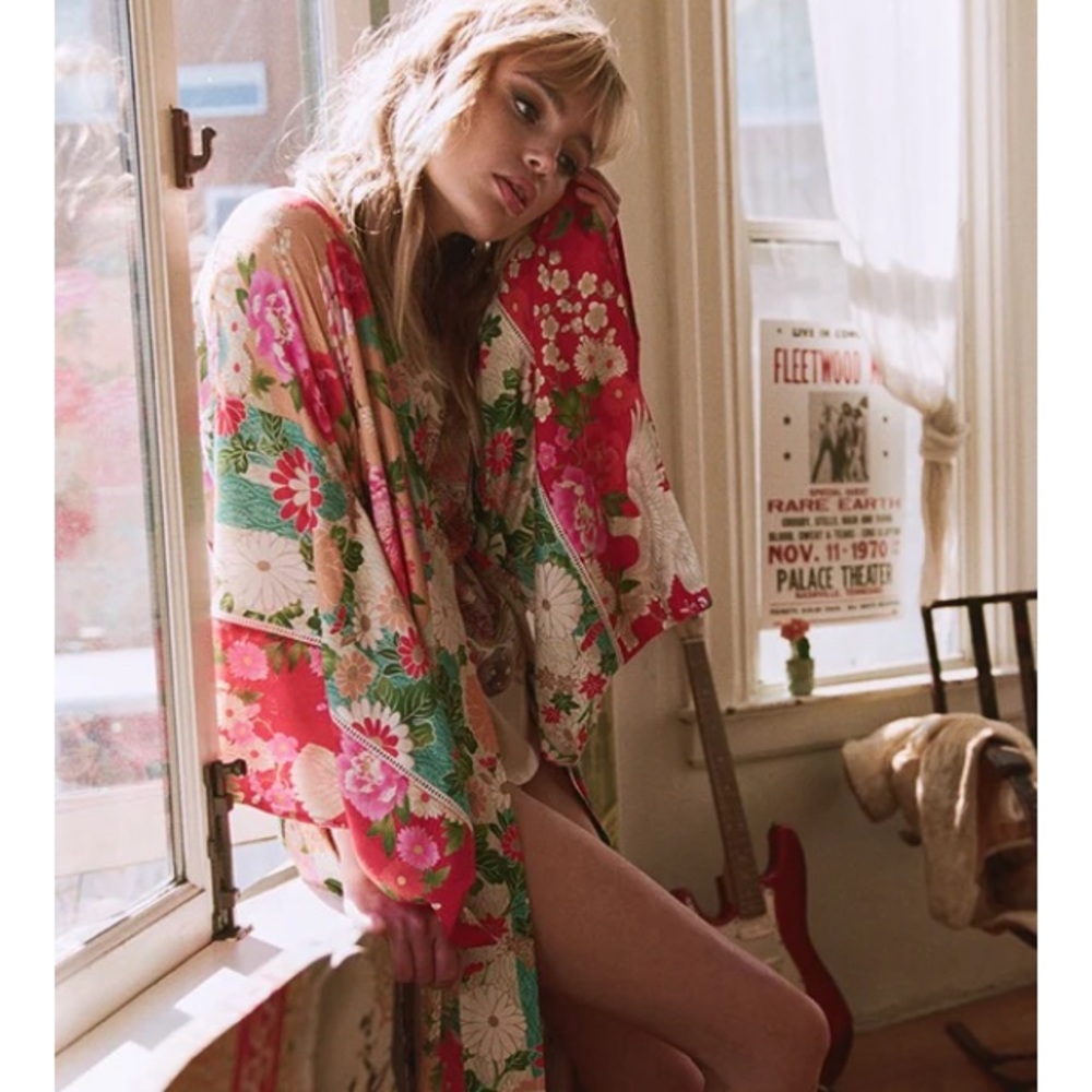 Spell Floral Kimono Robe - Pink and Green
